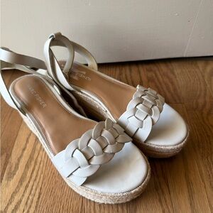 Marc Fisher White Braided Hata Open Toe Wedge Size 6.5